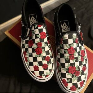 Vans Checkerboard and Roses Slip On Shoes